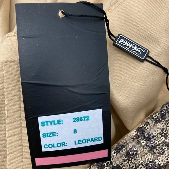 NWT La Femme Leopard Print Sequin Prom Dress Size 8 Criss Cross High Neck 28672 - Picture 12 of 13